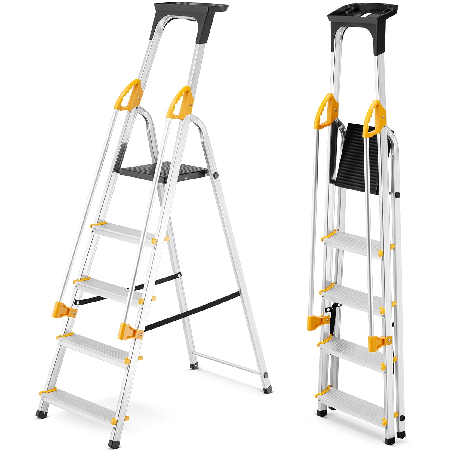 Drabina aluminiowa jednostronna 5 stopniowa z półką i poręczami DRABEST 150kg