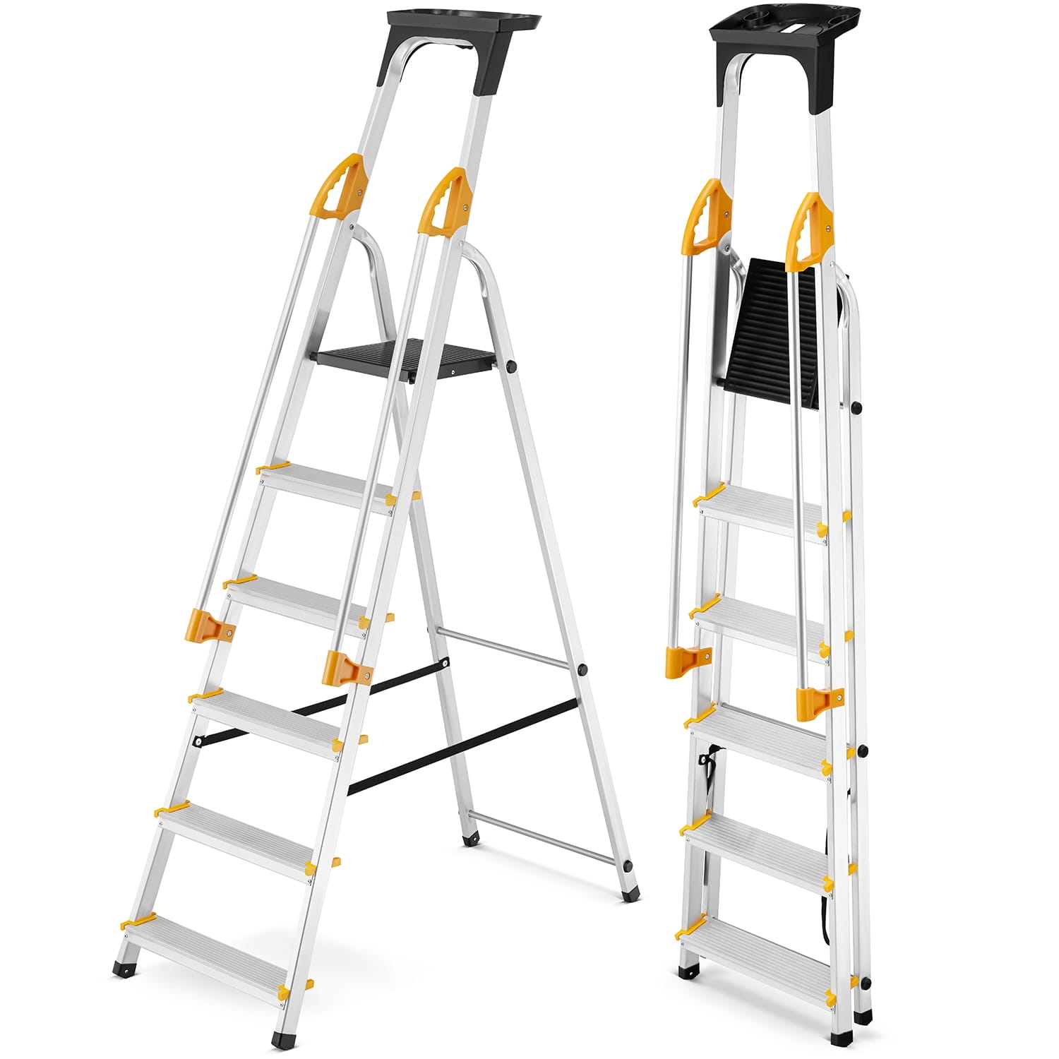 Drabina aluminiowa jednostronna 6 stopniowa z półką i poręczami DRABEST 150kg