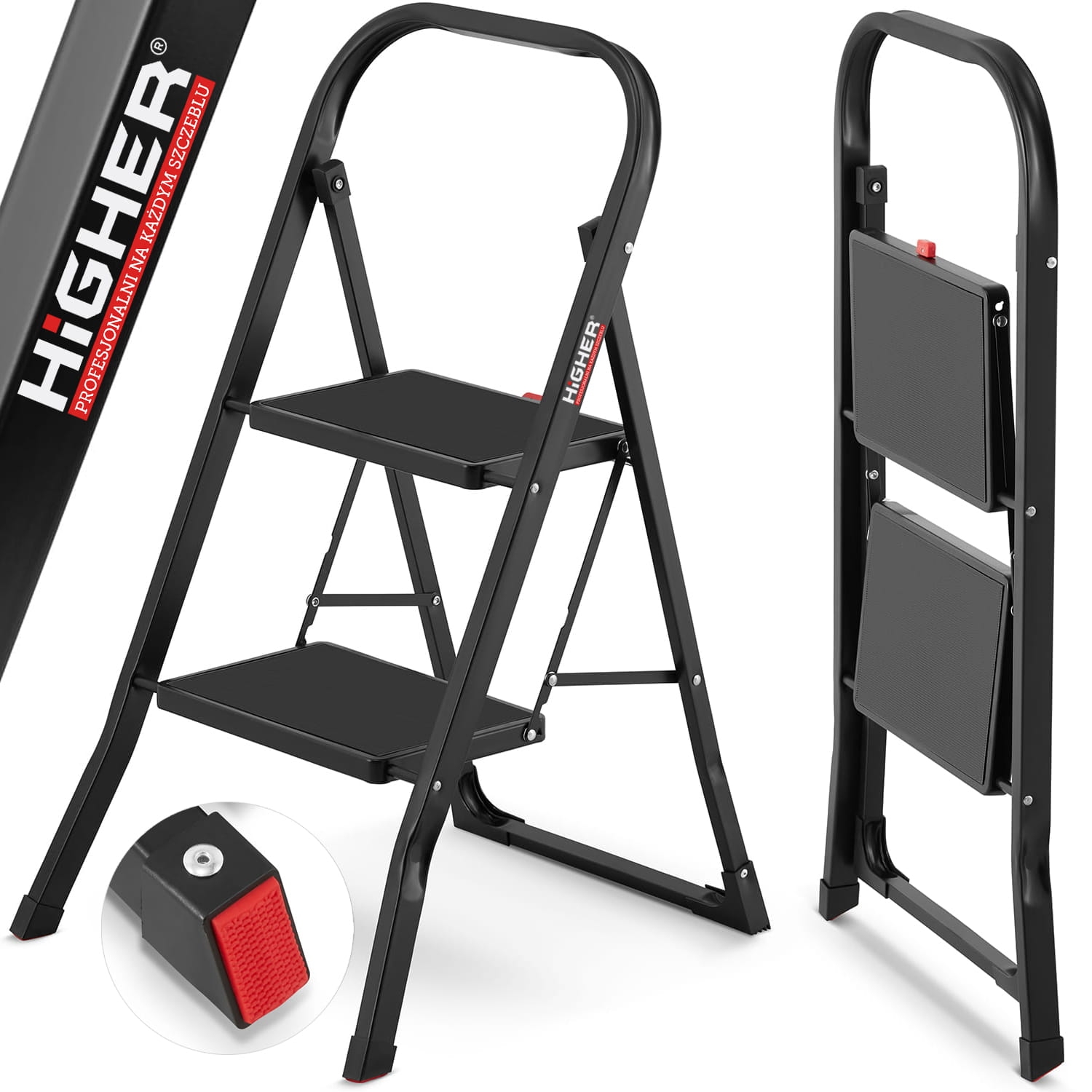Drabina domowa stalowa składana schodki domowe HIGHER 2 stopnie kolor czarny