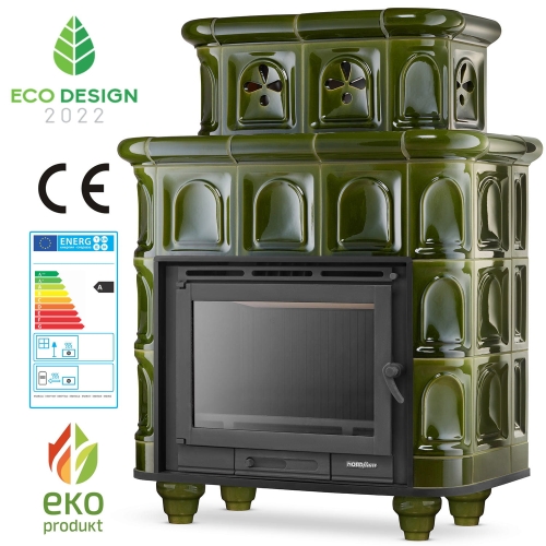 Piec kominek piecyk koza kaflowy ceramiczny obudowa kominkowa SALZBURG kolor zielony