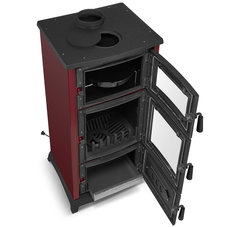 Piec-kominek-stalowo-żeliwny-z-piekarnikiem-i-płytą-grzewczą-ALFA-901-bordo-4.jpg