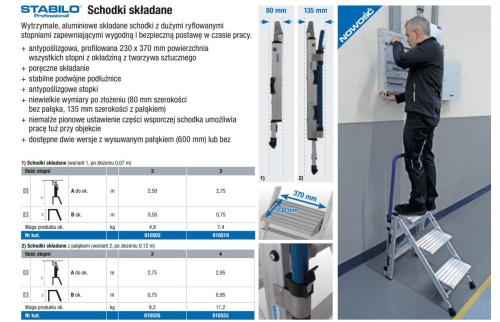 Wytrzymałe, aluminiowe składane schodki z dużymi ryflowanymi stopniami zapewniającymi wygodną i bezpieczną postawę w czasie pracy - karta katalogowa.jpg