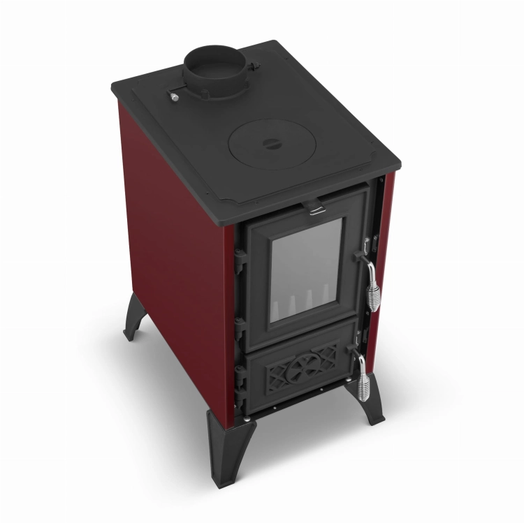 Piec kominek żeliwny koza z fajerką płytą grzewczą IGLO 805 bordowy