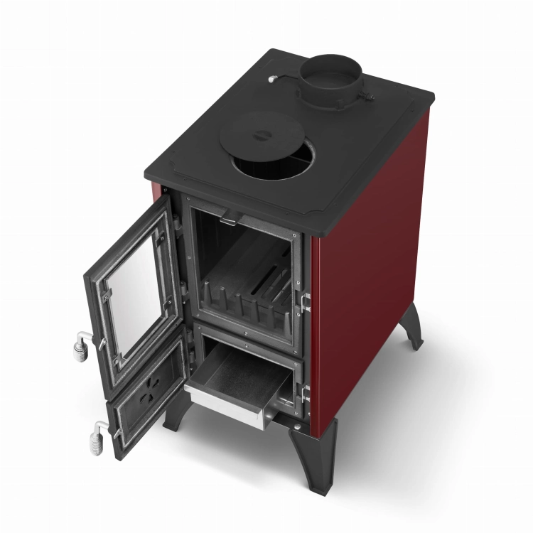Piec kominek żeliwny koza z fajerką płytą grzewczą IGLO 805 bordowy