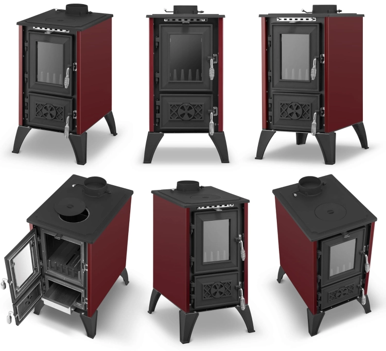 Piec kominek żeliwny koza z fajerką płytą grzewczą IGLO 805 bordowy