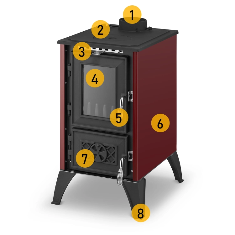 Piec kominek żeliwny koza z fajerką płytą grzewczą IGLO 805 bordowy