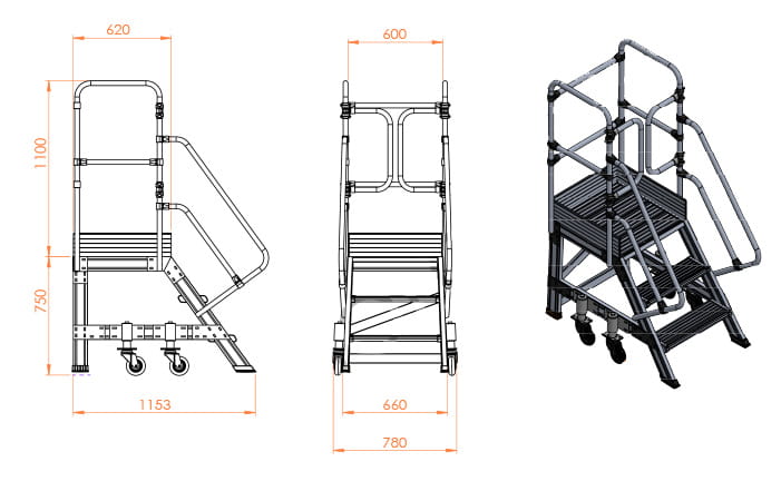 Drabina magazynowa podest jezdny HIGHER S-8702-Y 2 stopnie + podest1.jpg