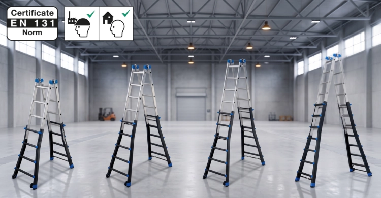 Drabina aluminiowa przegubowa teleskopowa Gierre 4+4 wielofunkcyjna na schody 150 kg 5 m EN-131