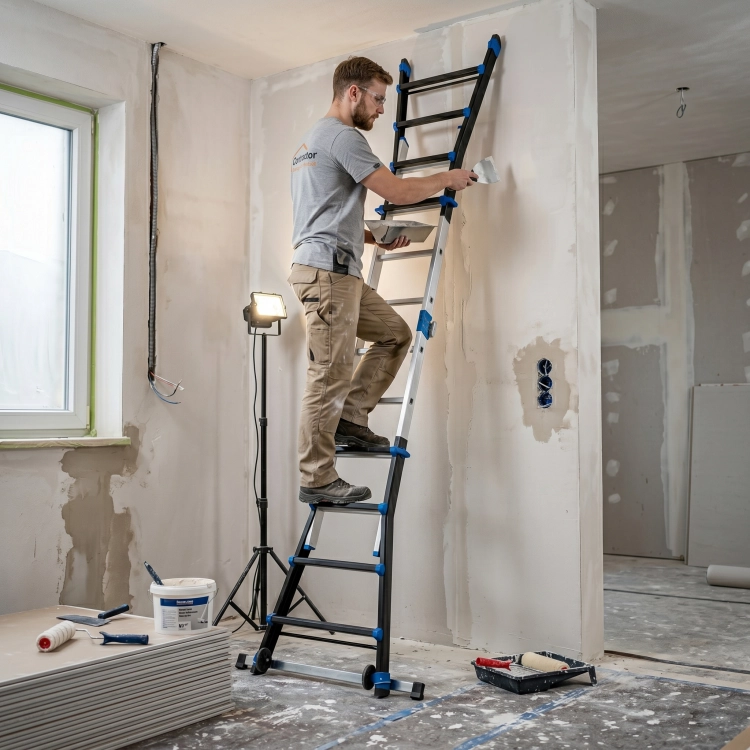 Drabina aluminiowa przegubowa teleskopowa Gierre 4+4 wielofunkcyjna na schody 150 kg 5 m EN-131