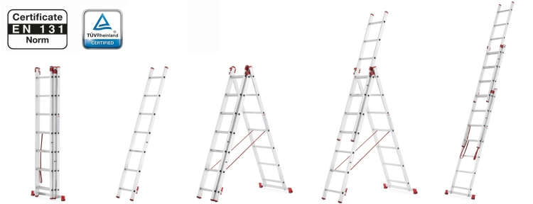 Drabina aluminiowa uniwersalna 3x7 HIGHER Professional na schody - 4,49 m