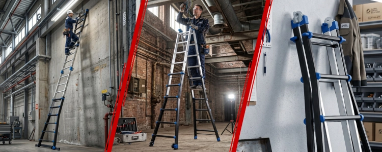 Drabina aluminiowa przegubowa teleskopowa Gierre 6+6 wielofunkcyjna na schody 150 kg 7 m EN-131