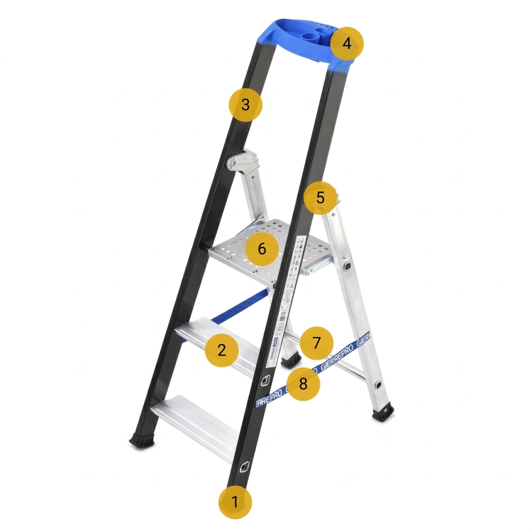 Drabina aluminiowa jednostronna GIERRE 3 stopnie podest 150 kg 2,63 m