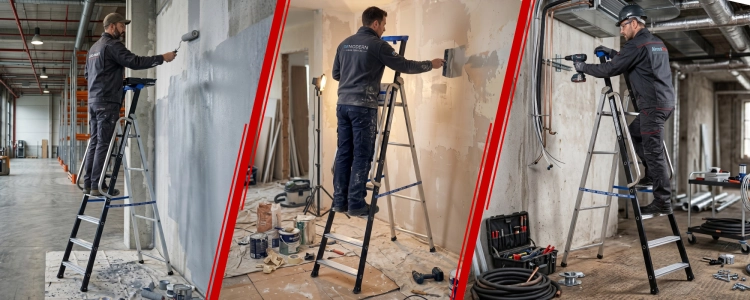 Drabina aluminiowa jednostronna GIERRE 7 stopni podest 150 kg 3,60 m