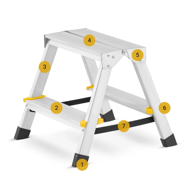 Drabina aluminiowa domowa dwustronna składana HIGHER 2x2 stopnie taboret podnóżek schodek