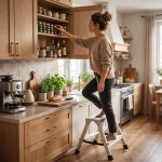 Drabina aluminiowa domowa dwustronna składana HIGHER 2x2 stopnie taboret podnóżek schodek