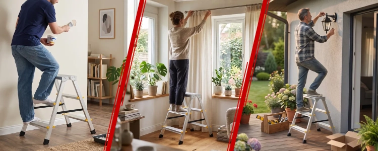 Drabina aluminiowa domowa dwustronna składana HIGHER 2x3 stopnie taboret podnóżek schodek