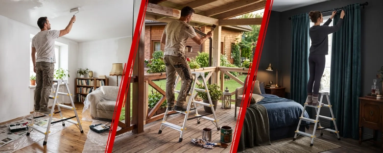 Drabina aluminiowa domowa dwustronna składana HIGHER 2x4 stopnie taboret podnóżek schodek