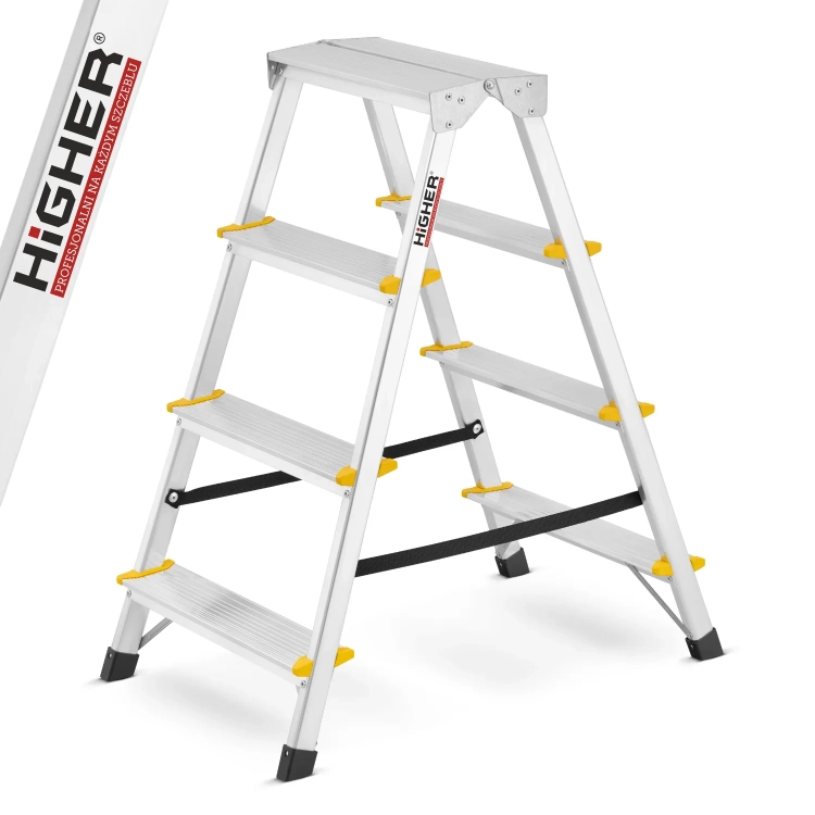 Drabina aluminiowa domowa dwustronna składana HIGHER 2x4 stopnie taboret podnóżek schodek