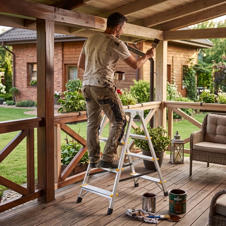 Drabina aluminiowa domowa dwustronna składana HIGHER 2x4 stopnie taboret podnóżek schodek