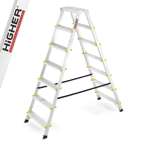 Drabina aluminiowa domowa dwustronna składana HIGHER 2x7 stopni taboret podnóżek schodek