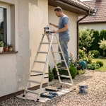 Drabina aluminiowa domowa dwustronna składana HIGHER 2x7 stopni taboret podnóżek schodek