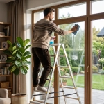 Drabina aluminiowa domowa dwustronna składana HIGHER 2x8 stopni taboret podnóżek schodek