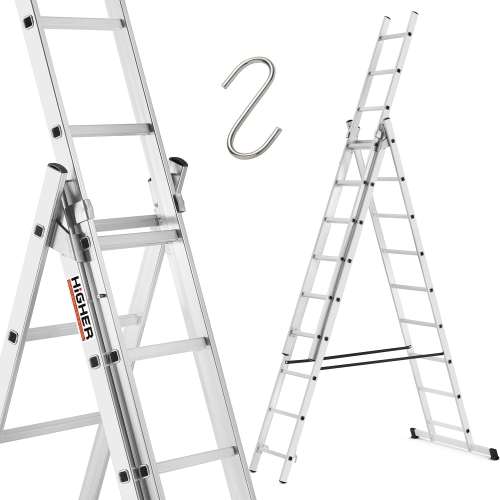 Drabina aluminiowa wielofunkcyjna uniwersalna z adaptacją na schody 3x9 HIGHER 150kg