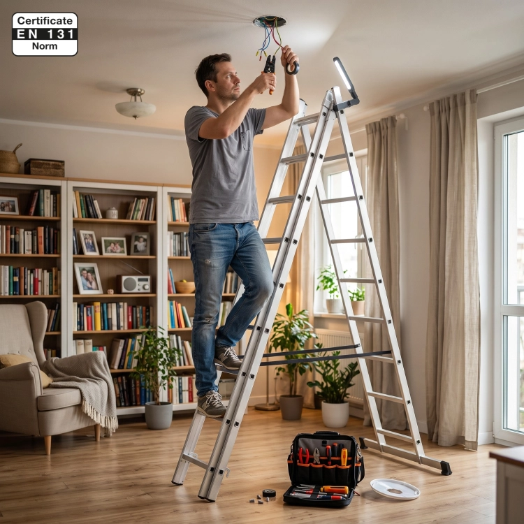 Drabina aluminiowa wielofunkcyjna uniwersalna z adaptacją na schody 3x9 HIGHER 150kg