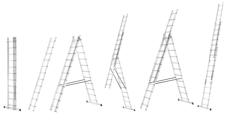 Drabina aluminiowa wielofunkcyjna uniwersalna z adaptacją na schody 3x11 HIGHER 150kg