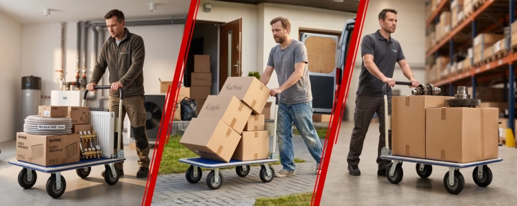 Wózek platformowy transportowy magazynowy 300 kg HIGHER koła pneumatyczne