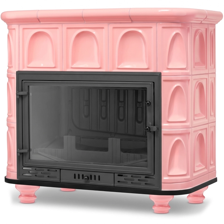 Piec kominek koza kaflowy ceramiczny Florencja Barbie Pink różowy z płaszczem wodnym kocioł CO