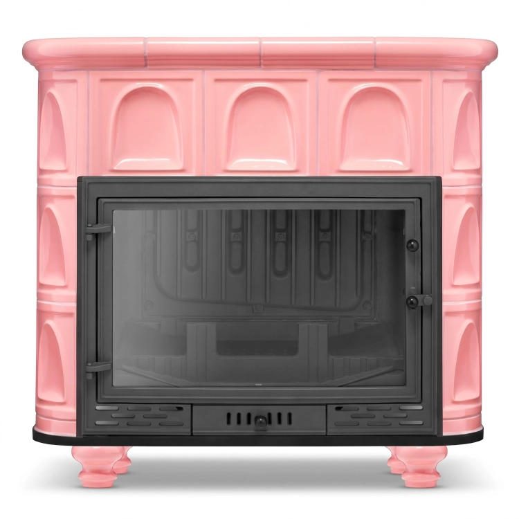 Piec kominek koza kaflowy ceramiczny Florencja Barbie Pink różowy z płaszczem wodnym kocioł CO