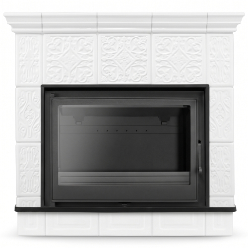 Piec kominek kaflowy ceramiczny Mallorca by Higher biały wkład FERGUSS FGS-LUX18 11,7 kW