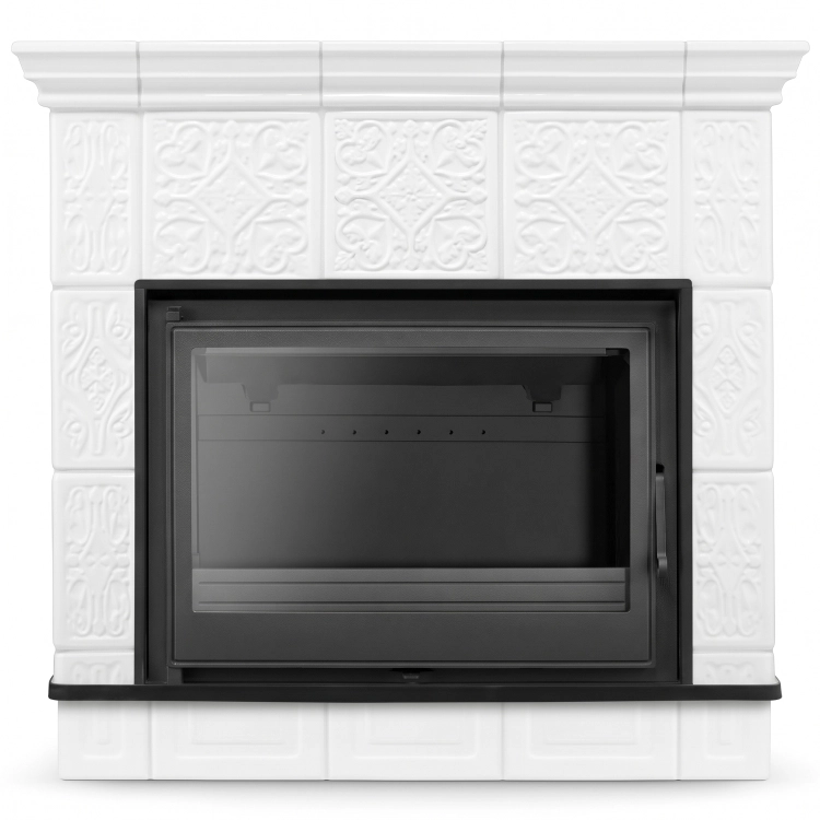 Piec kominek kaflowy ceramiczny Mallorca by Higher biały wkład FERGUSS FGS-LUX18 11,7 kW