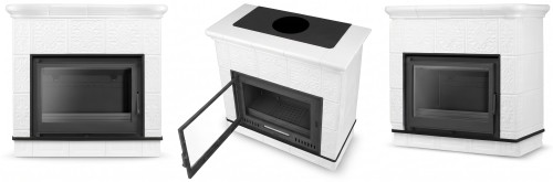 Piec kominek kaflowy ceramiczny Mallorca by Higher biały wkład FERGUSS FGS-LUX18 11,7 kW