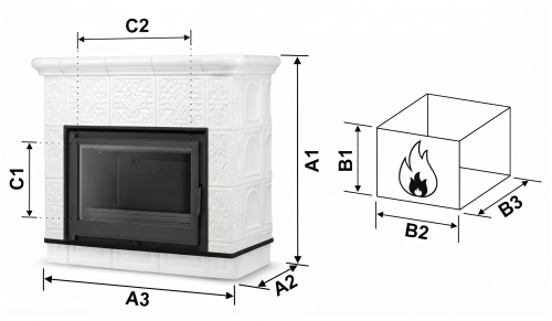 Piec kominek kaflowy ceramiczny Mallorca by Higher biały wkład FERGUSS FGS-LUX18 11,7 kW