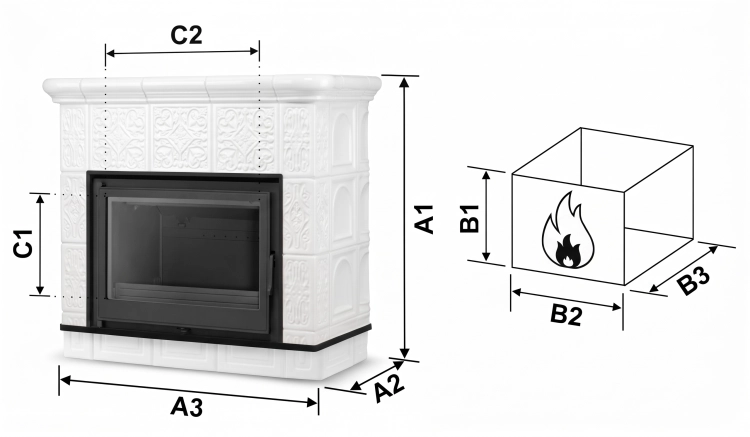 Piec kominek kaflowy ceramiczny Mallorca by Higher biały wkład FERGUSS FGS-LUX18 11,7 kW