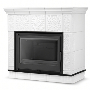 Piec kominek kaflowy ceramiczny Mallorca by Higher biały wkład FERGUSS FGS-LUX18 11,7 kW
