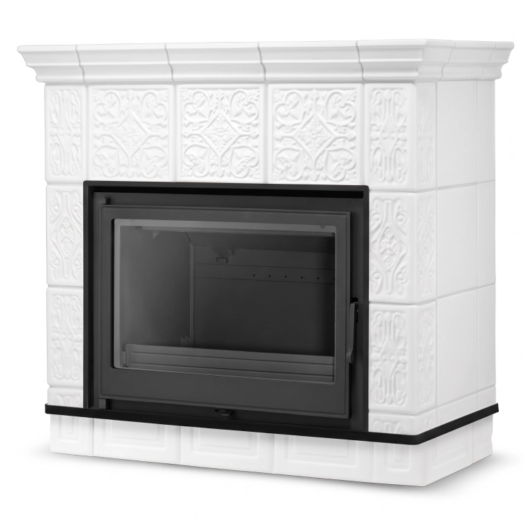 Piec kominek kaflowy ceramiczny Mallorca by Higher biały wkład FERGUSS FGS-LUX18 11,7 kW