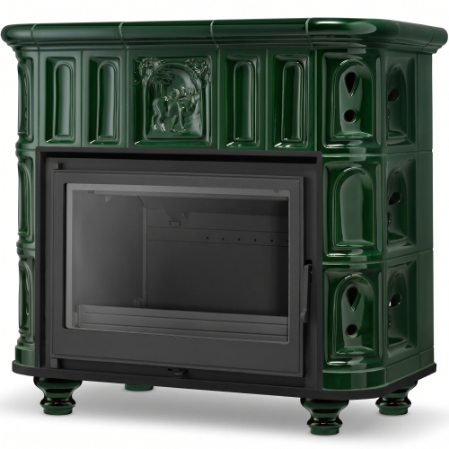 Piec kominek piecyk koza kaflowy ceramiczny BERGEN zielony wkład FERGUSS FGS-LUX18 11,7 kw