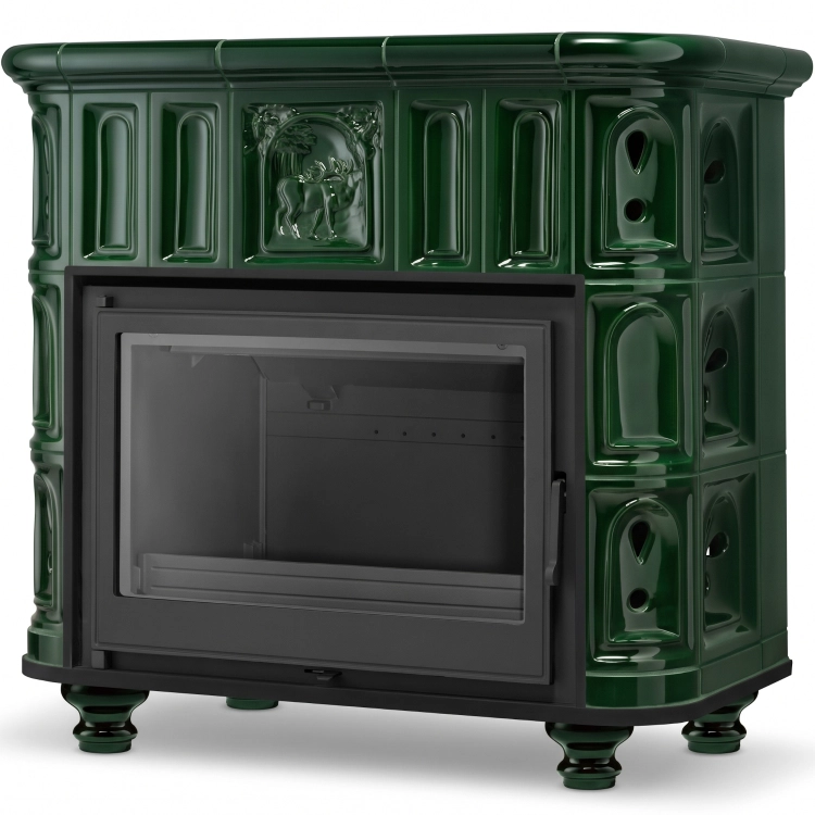 Piec kominek piecyk koza kaflowy ceramiczny BERGEN zielony wkład FERGUSS FGS-LUX18 11,7 kw