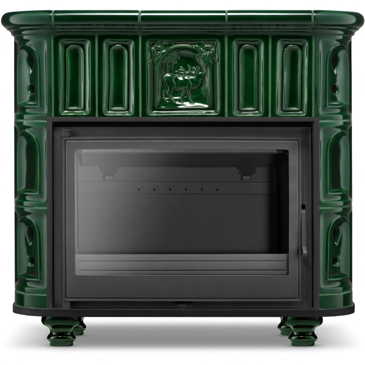 Piec kominek piecyk koza kaflowy ceramiczny BERGEN zielony wkład FERGUSS FGS-LUX18 11,7 kw