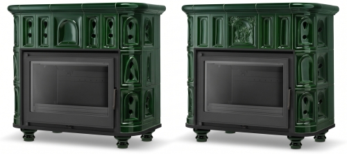 Piec kominek piecyk koza kaflowy ceramiczny BERGEN zielony wkład FERGUSS FGS-LUX18 11,7 kw
