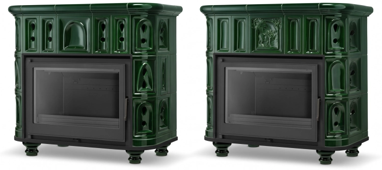 Piec kominek piecyk koza kaflowy ceramiczny BERGEN zielony wkład FERGUSS FGS-LUX18 11,7 kw