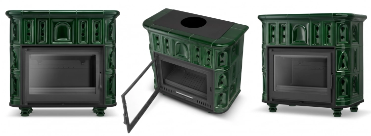 Piec kominek piecyk koza kaflowy ceramiczny BERGEN zielony wkład FERGUSS FGS-LUX18 11,7 kw