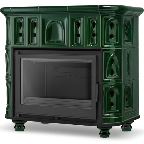 Piec kominek piecyk koza kaflowy ceramiczny BERGEN zielony wkład FERGUSS FGS-LUX18 11,7 kw