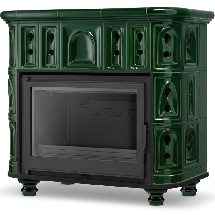 Piec kominek piecyk koza kaflowy ceramiczny BERGEN zielony wkład FERGUSS FGS-LUX18 11,7 kw