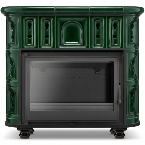 Piec kominek piecyk koza kaflowy ceramiczny BERGEN zielony wkład FERGUSS FGS-LUX18 11,7 kw