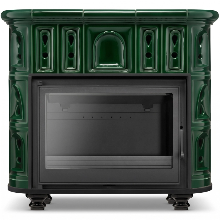 Piec kominek piecyk koza kaflowy ceramiczny BERGEN zielony wkład FERGUSS FGS-LUX18 11,7 kw