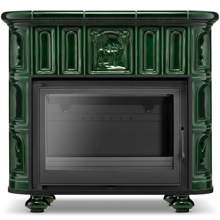 Piec kominek piecyk koza kaflowy ceramiczny BERGEN zielony wkład FERGUSS FGS-LUX18 11,7 kw